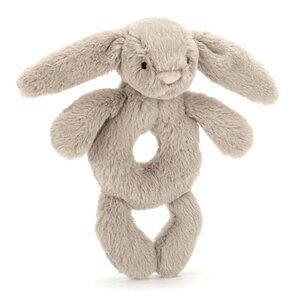 JELLYCAT Bashful Bunny Ring Rattle Plush Beige Baby Grabber Soft Stuffed Toy